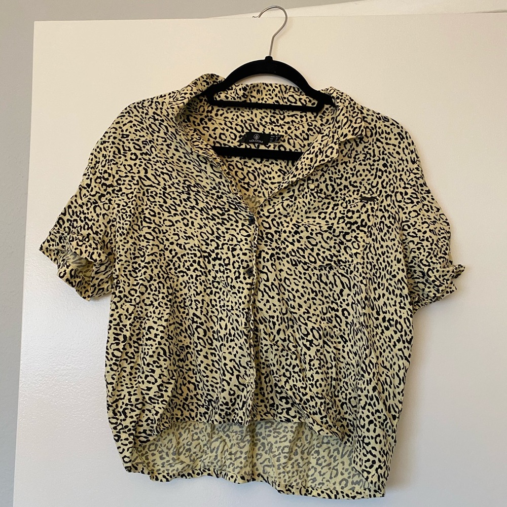 cheetah print button-up top